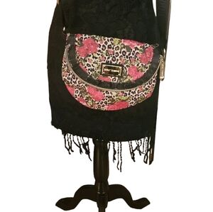 BETSEY JOHNSON LEOPARD FLORAL PURSE WITH EXTRA LONG INSIDE